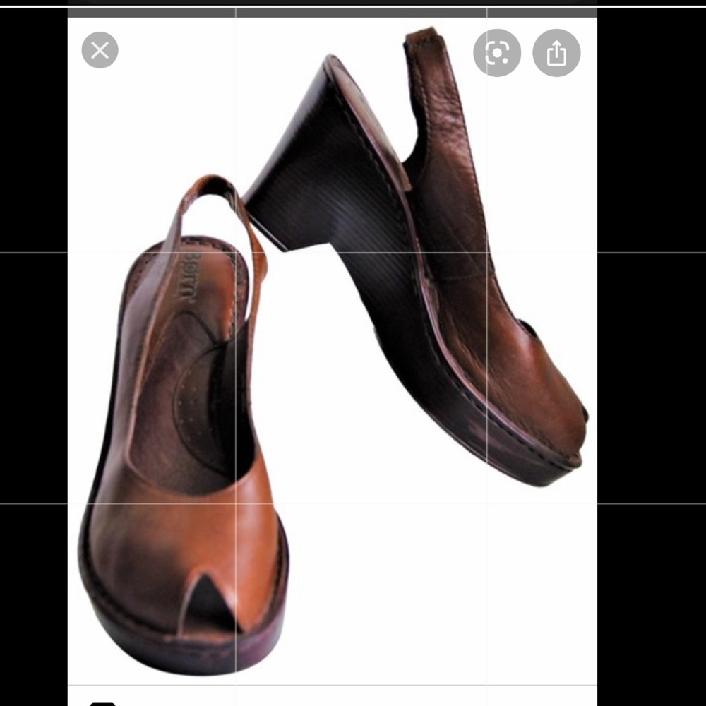 Born Leather Peep Toe Slingback Block Heel size 8